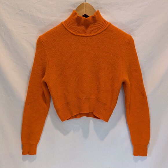 Zara Sweaters - Zara Bright Orange Mock Neck Crop Fuzzy Sweater